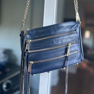 Rebecca Minkoff navy and gold cross body bag